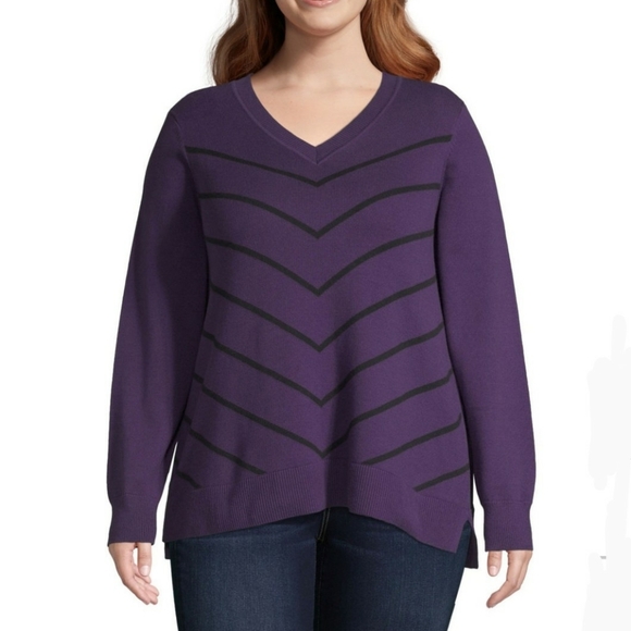 Liz Claiborne Long Sleeve Chevron Sweater - Plus - Picture 8 of 9